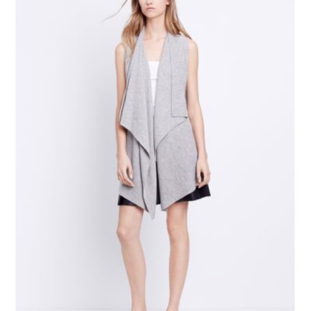 VINCE Drape Front Wool & Cashmere Vest in Gray.